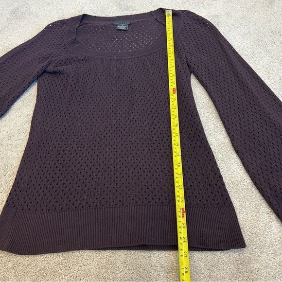 Line dark plum purple mesh knit long sleeve sweater Sz S - Picture 6 of 8